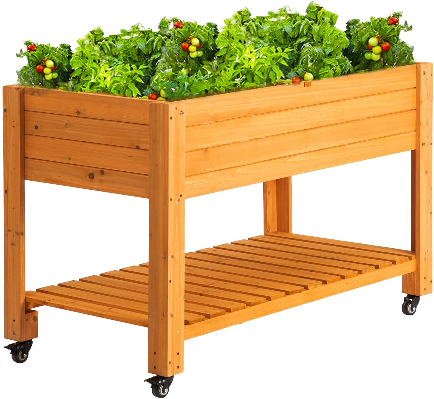 Raised Garden Bed - Jardinera Elevada Móvil de Madera, Natural,